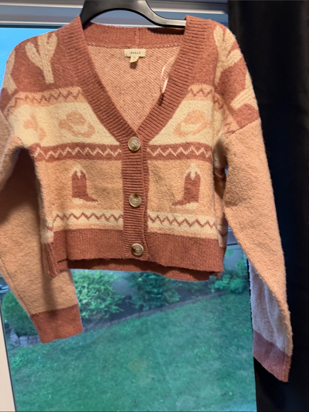 Dusty Rose and Cream Patterned V-Neck Button Cardigan